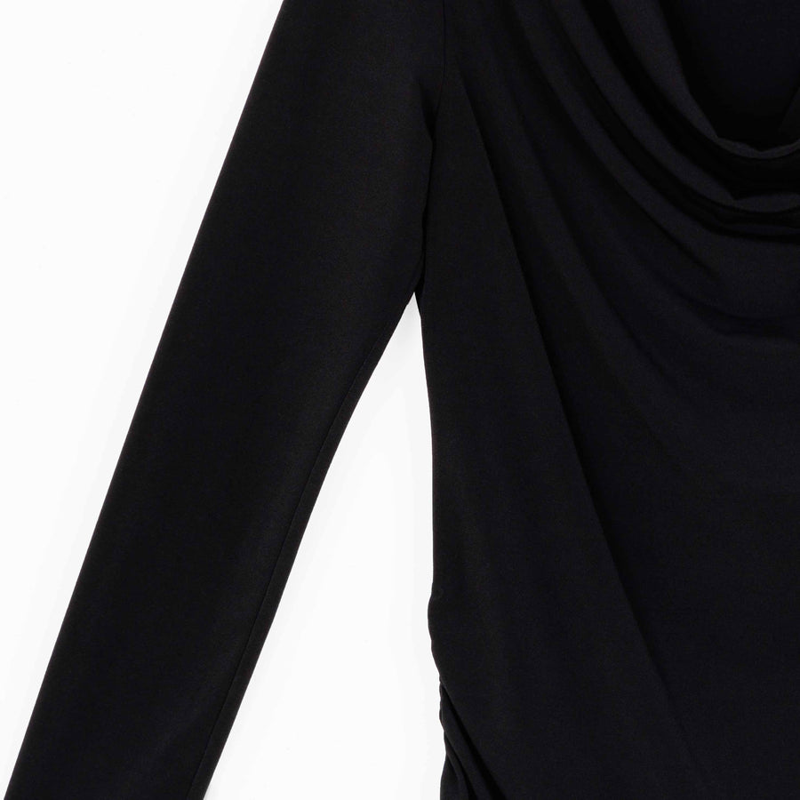 Cowl Neck Side Ruched Top - Black