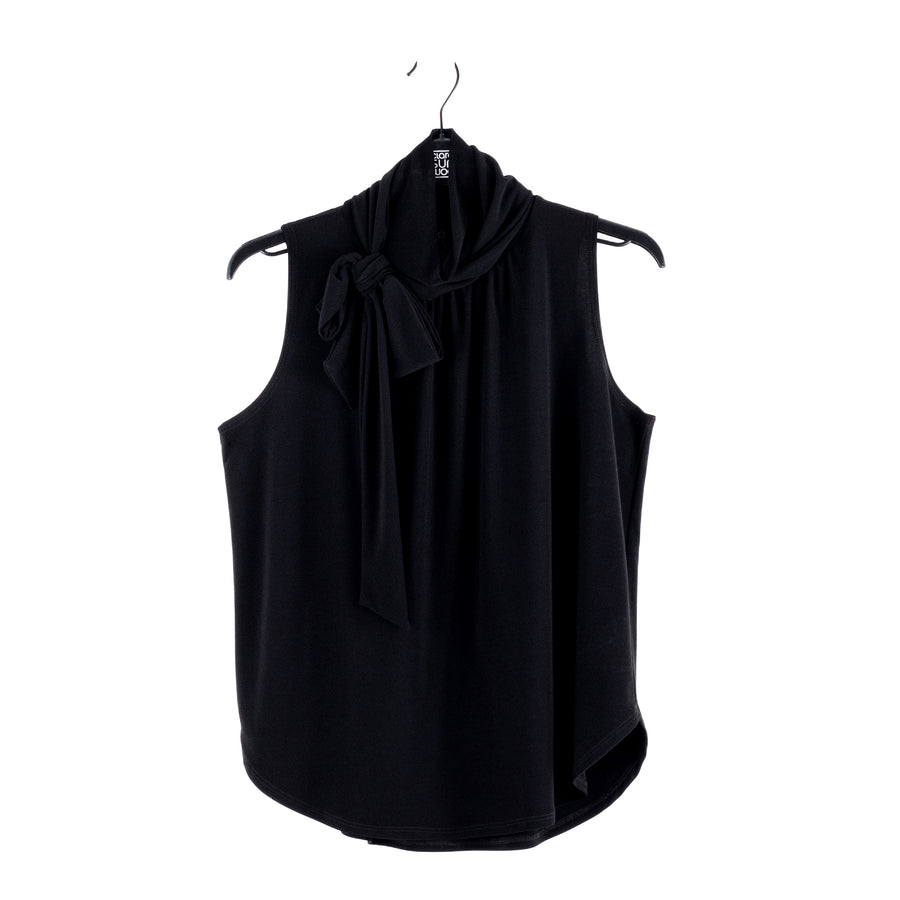 Mock Neck-Tie Detail Top - Black