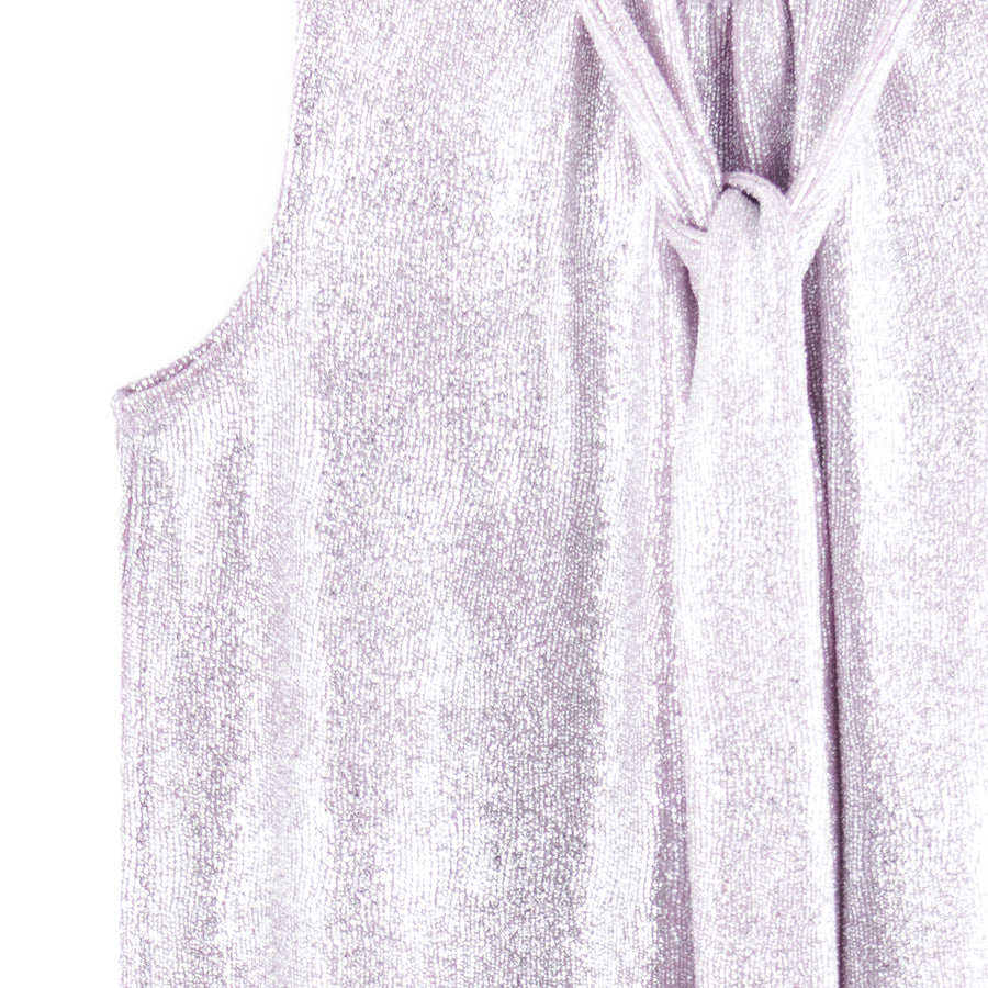 Glitter Foil - Mock Neck-Tie Detail Top - Pink - Limited Sizes!