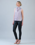 Glitter Foil - Mock Neck-Tie Detail Top - Pink - Final Sale!