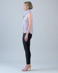 Glitter Foil - Mock Neck-Tie Detail Top - Pink - Final Sale!