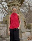Glimmer Speck - Mock Neck-Tie Detail Top - Red - Final Sale!