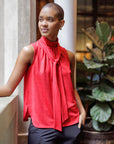 Glimmer Speck - Mock Neck-Tie Detail Top - Red - Final Sale!