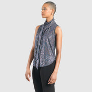 Shimmer Sequin - Mock Neck-Tie Detail Top - Silver Pinstripe - Final Sale