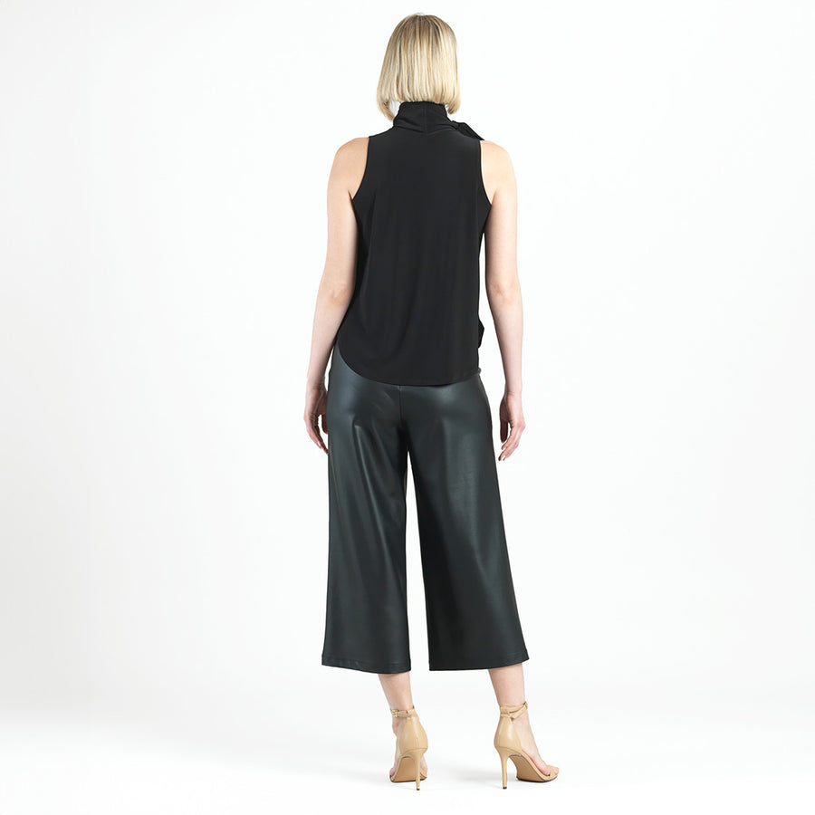 Mock Neck-Tie Detail Top - Black