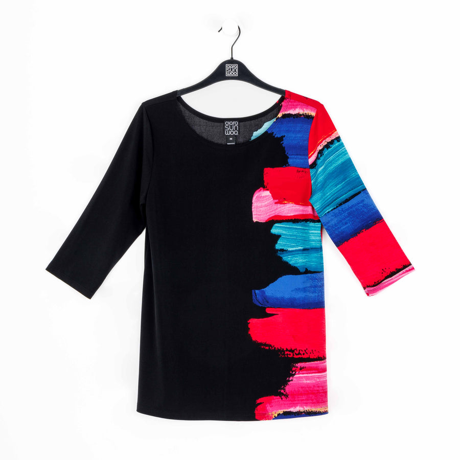 Scoop Neck Tunic - Red Paint Stroke