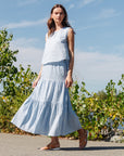 Soft Cotton - Double Tiered Maxi Skirt - Powder Blue