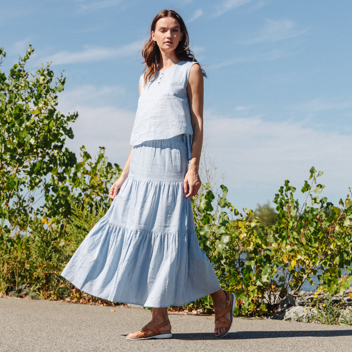 Soft Cotton - Double Tiered Maxi Skirt - Powder Blue - Limited