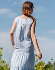 Soft Cotton - Back Pleat Henley Tank - Powder Blue