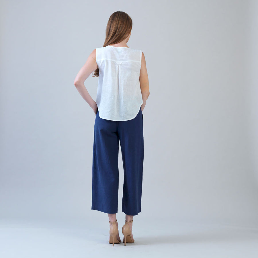Soft Cotton - Back Pleat Henley Tank - White – Clara Sunwoo