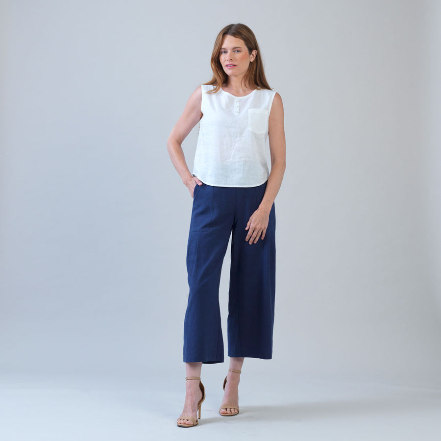 Soft Cotton - Back Pleat Henley Tank - White – Clara Sunwoo