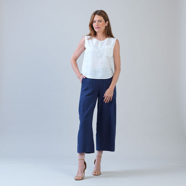 Soft Cotton - Back Pleat Henley Tank - White – Clara Sunwoo