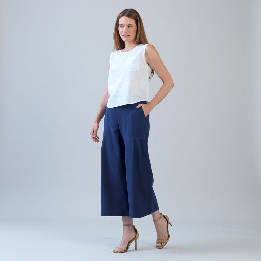 Soft Cotton - Back Pleat Henley Tank - White – Clara Sunwoo