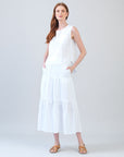 Soft Cotton - Double Tiered Maxi Skirt - White