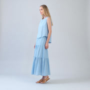 Soft Cotton - Back Pleat Henley Tank - Powder Blue - Clara Sunwoo