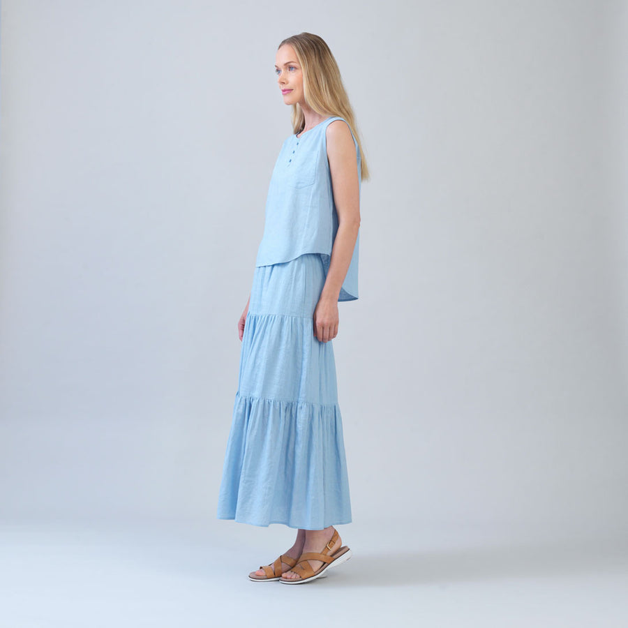 Soft Cotton - Back Pleat Henley Tank - Powder Blue – Clara Sunwoo
