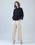 Plush Ribbed - Crossover Petal Neck Sweater - Black