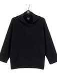 Plush Ribbed - Crossover Petal Neck Sweater - Black