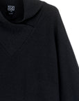 Plush Ribbed - Crossover Petal Neck Sweater - Black