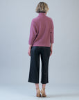 Plush Ribbed - Crossover Petal Neck Sweater - Mauve