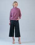 Plush Ribbed - Crossover Petal Neck Sweater - Mauve