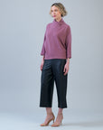 Plush Ribbed - Crossover Petal Neck Sweater - Mauve