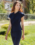 Drape Neck Loop Front Top - Navy - Final Sale