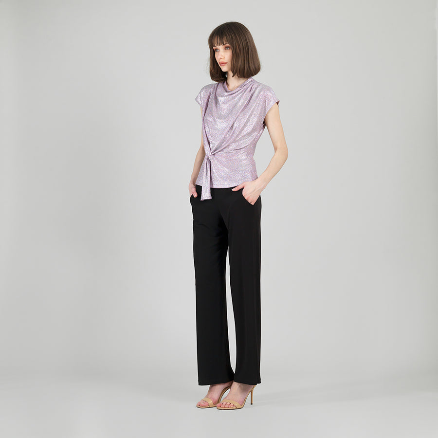 Glitter Foil - Drape Neck Loop Front Top - Pink - XS Only