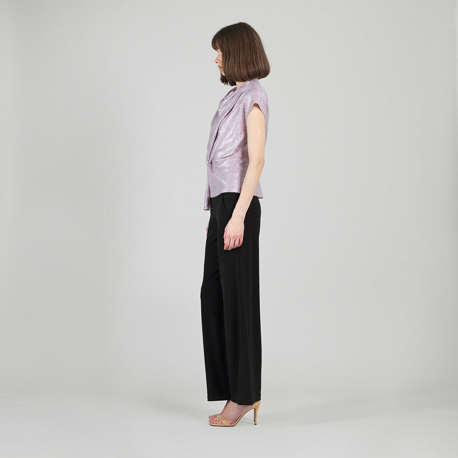 Glitter Foil - Drape Neck Loop Front Top - Pink - XS Only