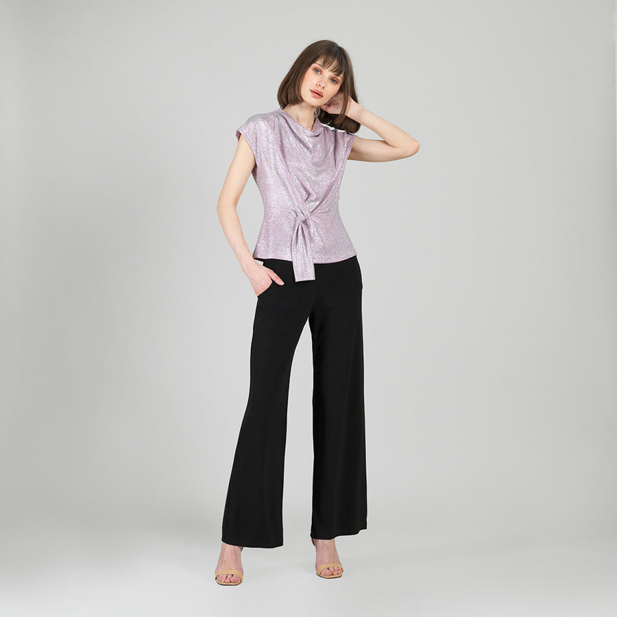 Glitter Foil - Drape Neck Loop Front Top - Pink - XS Only