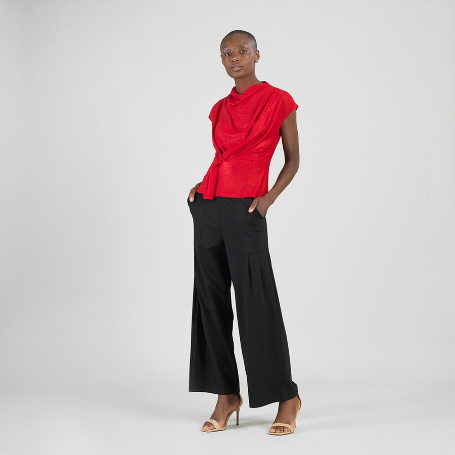 Glimmer Speck - Drape Neck Loop Front Top - Red