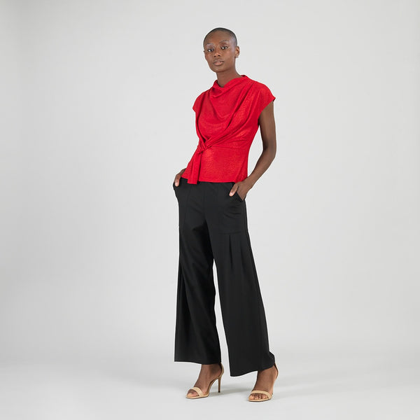 Glimmer Speck - Drape Neck Loop Front Top - Red - Final Sale