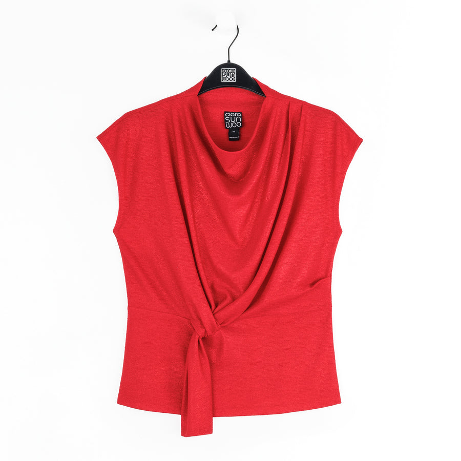 Glimmer Speck - Drape Neck Loop Front Top - Red