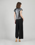 Metallic Shimmer - Drape Neck Loop Front Top - Gunmetal