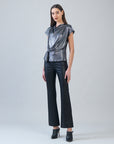 Metallic Shimmer - Drape Neck Loop Front Top - Gunmetal - Limited Sizes
