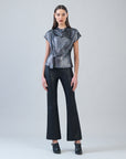 Metallic Shimmer - Drape Neck Loop Front Top - Gunmetal - Limited Sizes