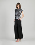 Metallic Shimmer - Drape Neck Loop Front Top - Gunmetal