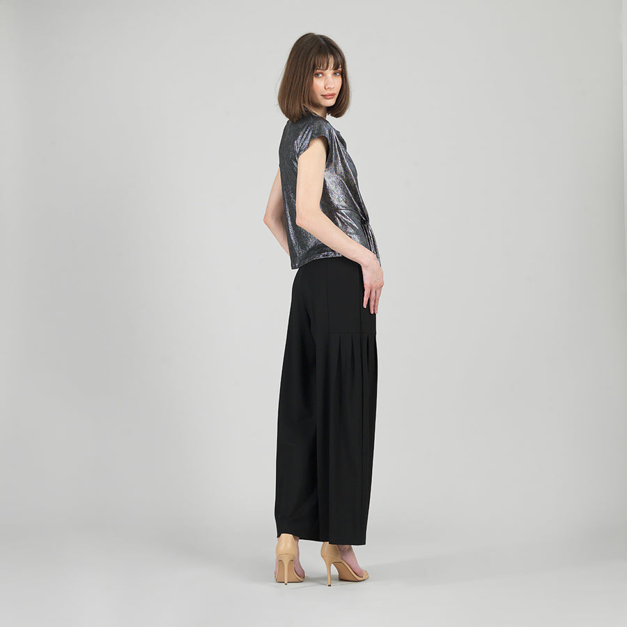 Metallic Shimmer - Drape Neck Loop Front Top - Gunmetal