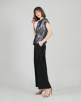 Metallic Shimmer - Drape Neck Loop Front Top - Gunmetal