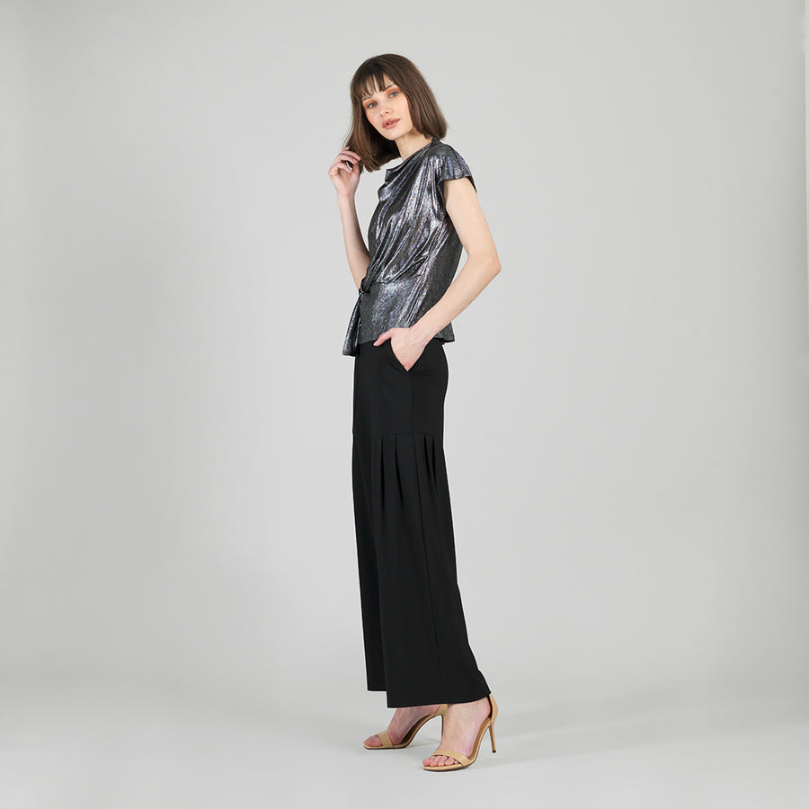 Metallic Shimmer - Drape Neck Loop Front Top - Gunmetal