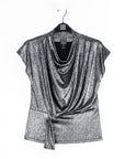 Metallic Shimmer - Drape Neck Loop Front Top - Gunmetal