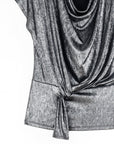 Metallic Shimmer - Drape Neck Loop Front Top - Gunmetal