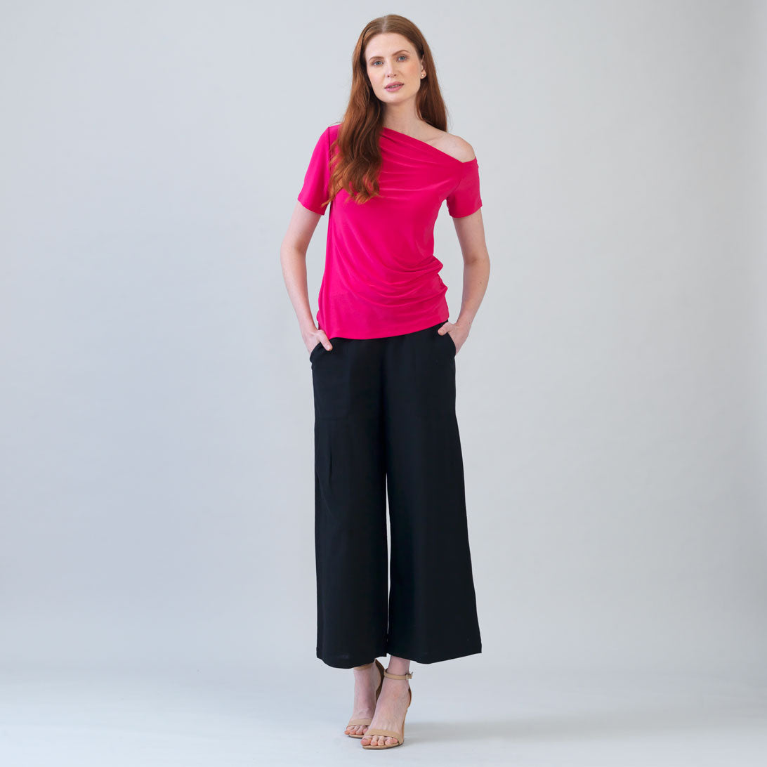 Angular Drape Neck Off Shoulder Top - Hot Pink - Final Sale