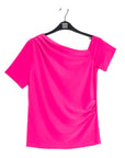Angular Drape Neck Off Shoulder Top - Hot Pink