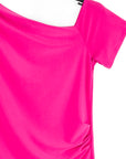 Angular Drape Neck Off Shoulder Top - Hot Pink
