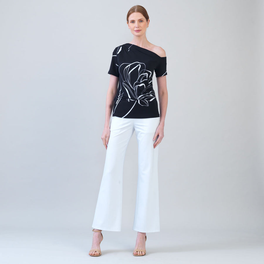 CARLA カーラ Otona whip off shoulder Angular Drape Neck Off Shoulder Top - Floral Outline - Limited