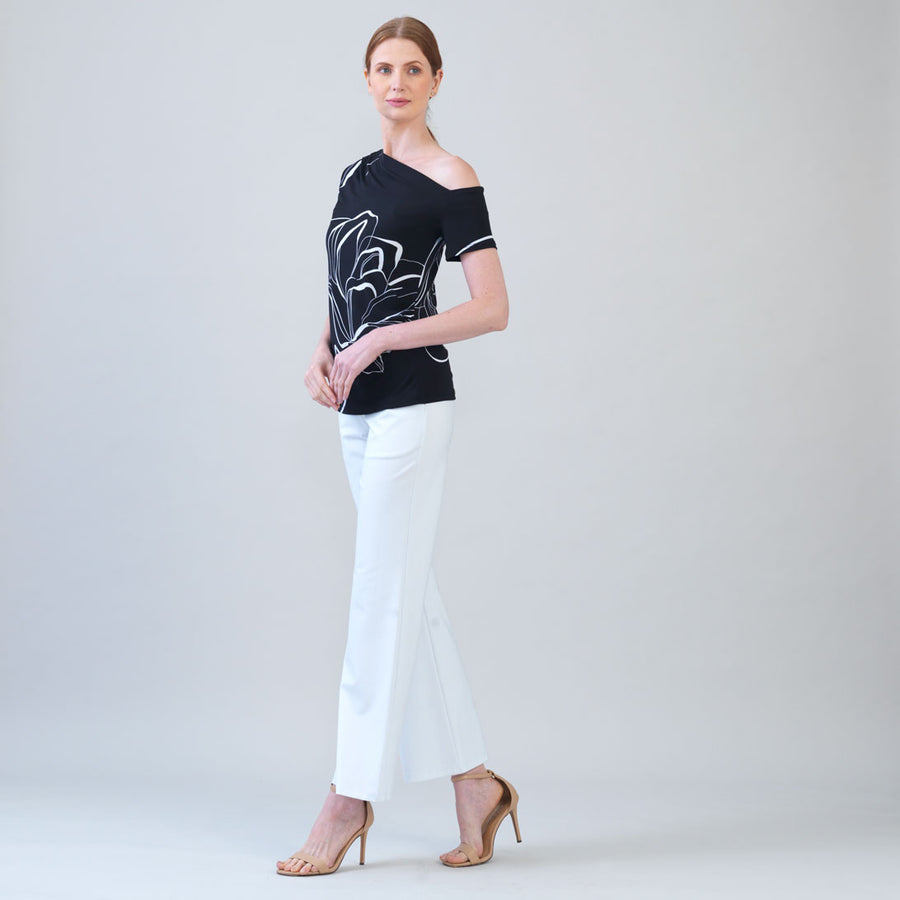 Angular Drape Neck Off Shoulder Top - Floral Outline - Limited