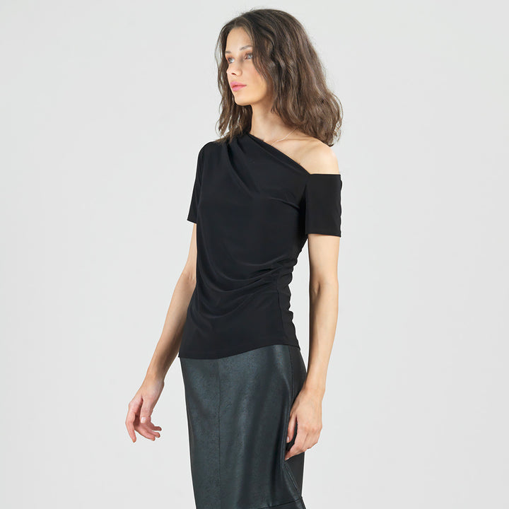 Angular Drape Neck Off Shoulder Top - Black – Clara Sunwoo
