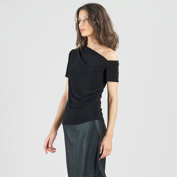 Angular Drape Neck Off Shoulder Top - Black – Clara Sunwoo