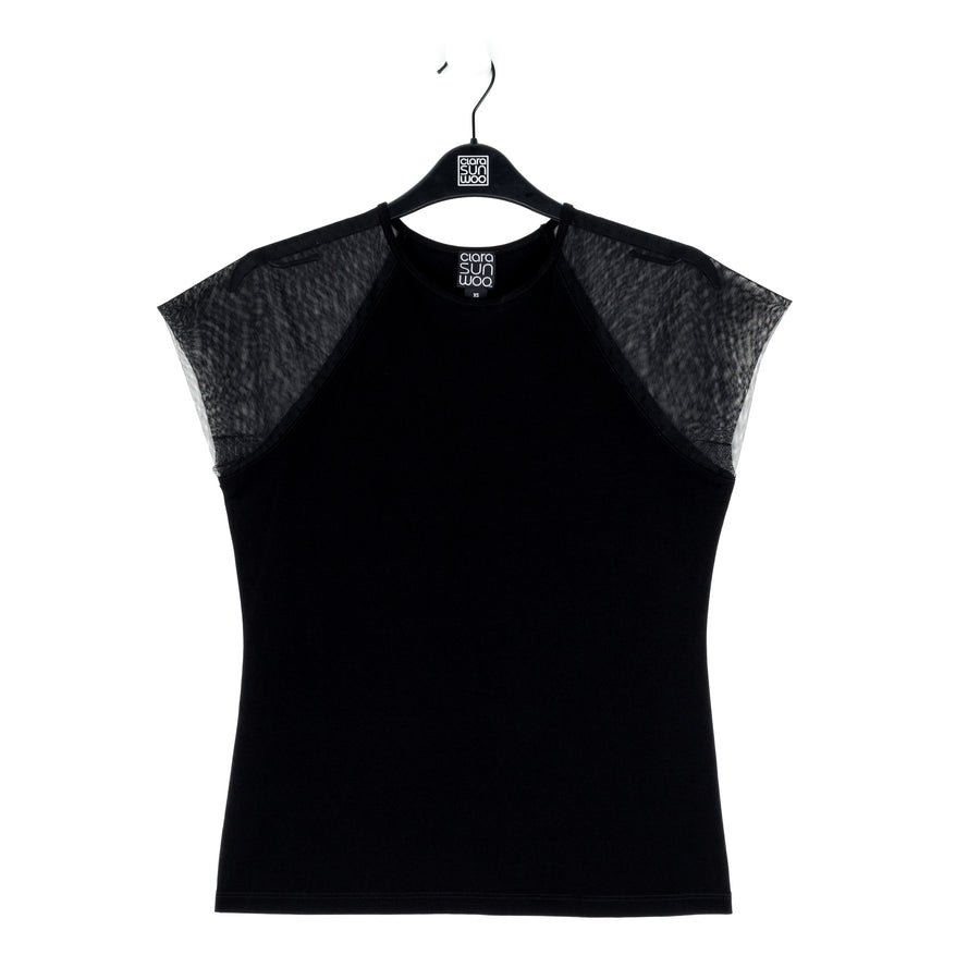 Mesh Cap Sleeve Top - Black